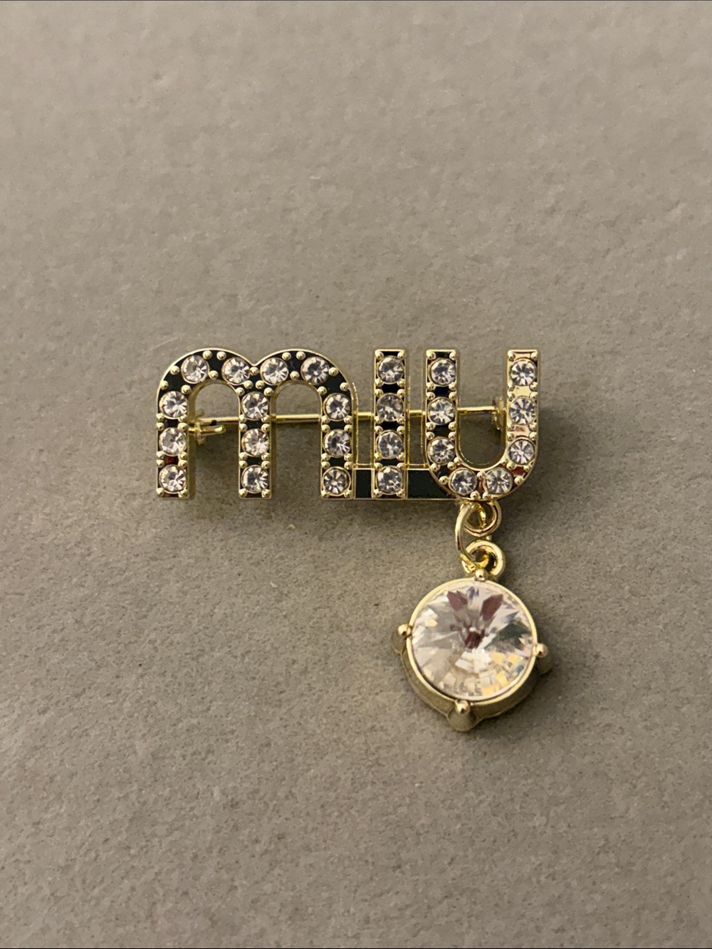 Gold-Tone Crystal Letter Brooch with Clear Dangle